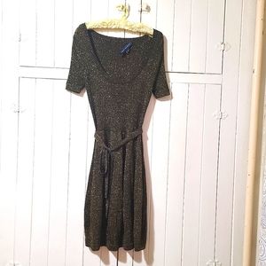 Vintage French Connection Lurex Short Sleeve Bubble Hem Dress - Size 10